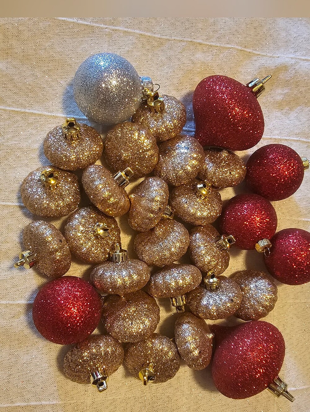 Christmas Glitter Ornament Lot – Red, Silver & Gold – Mixed Sizes